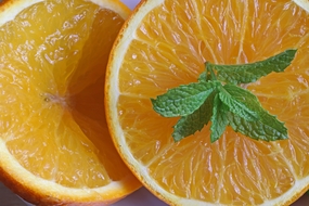 新鲜切薄的橙片摄影图片